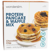WonderSlim protein pancake mix pouring batter to start a fast, high-protein breakfast.