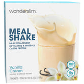 WonderSlim Vanilla Cream shake glass shows creamy texture for a satisfying meal substitute.