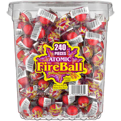 Wonka Atomic Fireball red sphere with bold cinnamon heat.