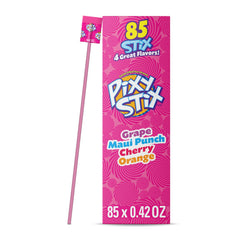 Wonka Pixy Stix 85-count packaging for quick, colorful snacking on the go.