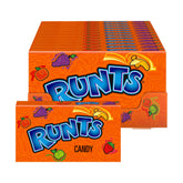 Wonka Runts orange candy in a box, bursting with on-the-go fruit flavor.