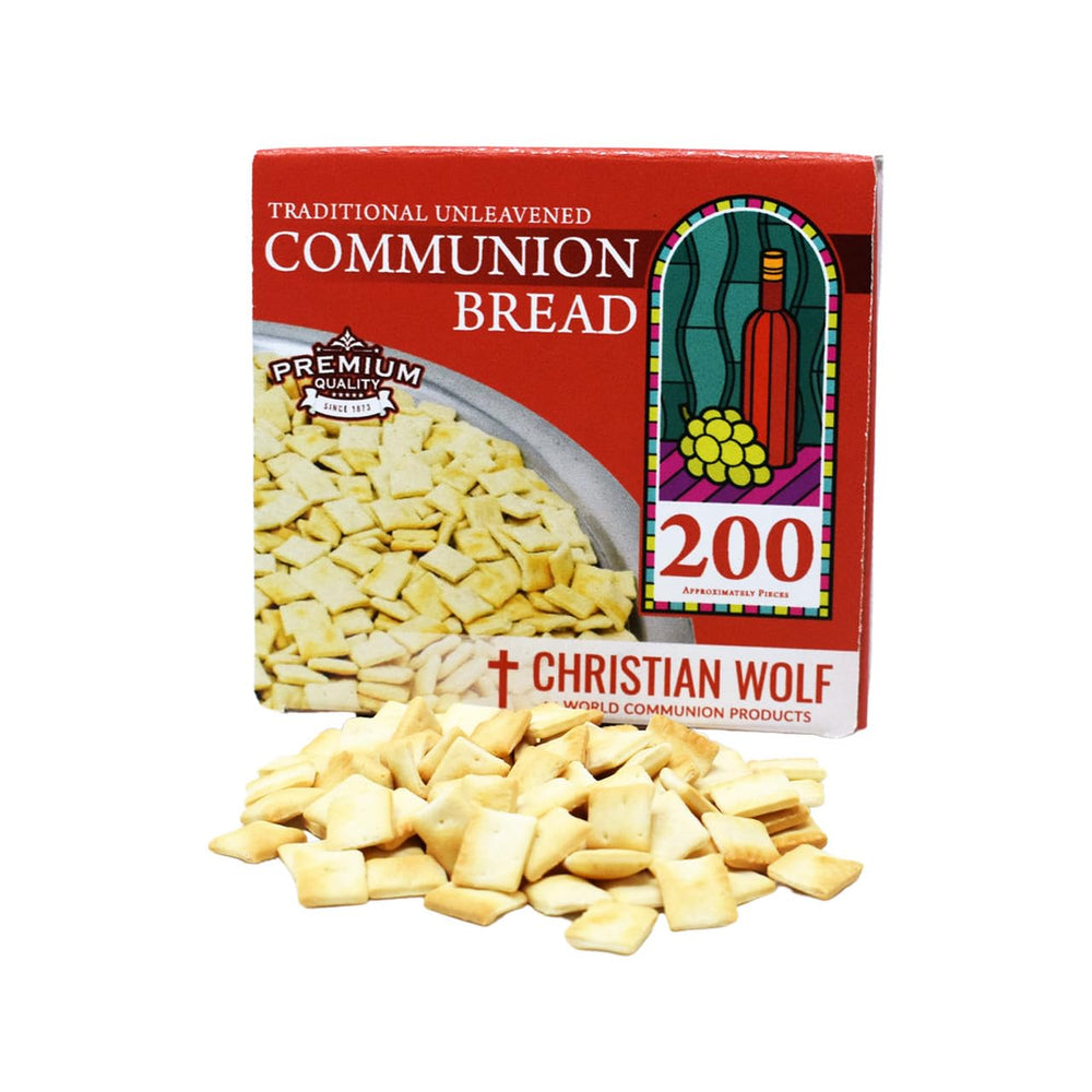 World Communion Cups unleavened bread squares on a service tray, ideal for church use.