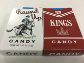 Worlds King Size Candy Cigarettes pack front view, nostalgic retro experience.