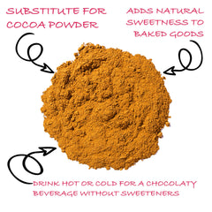 Worldwide Botanicals carob powder being stirred into milk for caffeine-free beverages