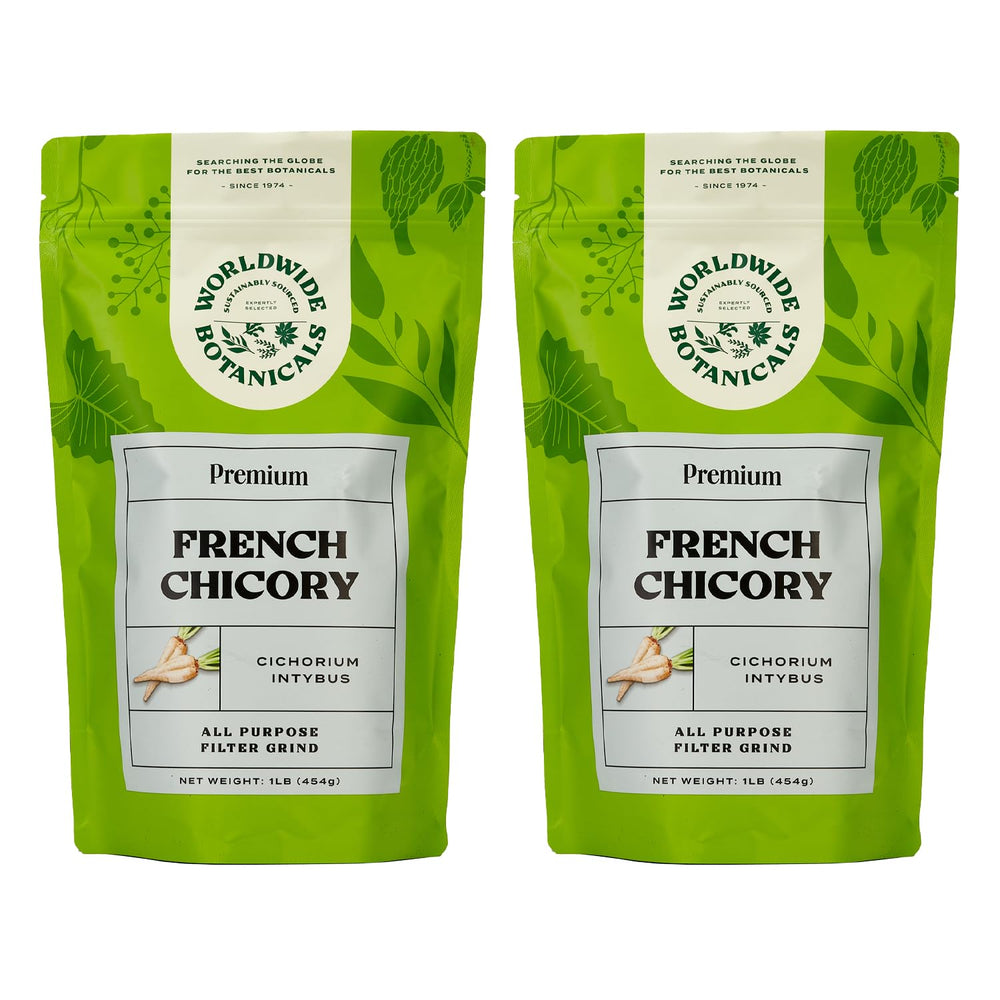 Worldwide Botanicals French chicory root bag ready for caffeine-free brew