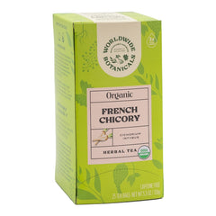 Worldwide Botanicals French chicory tea pack—caffeine-free evening beverage.