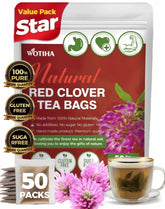 WOTIHA Red Clover Tea box front with 50 caffeine-free bags for daily rituals.