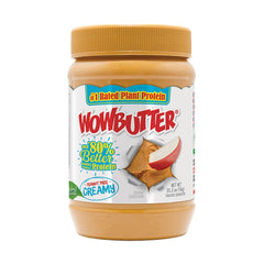 WOWBUTTER jar close-up showing creamy nut-free spread ideal for school lunches.