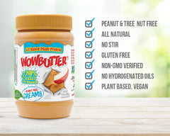 WOWBUTTER spread on apple slice for a tasty nut-free snack
