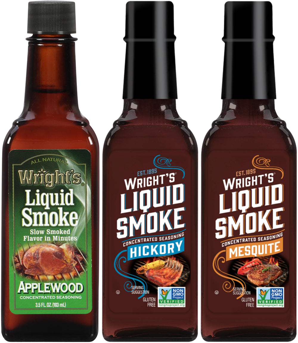 Wright's Liquid Smoke Applewood bottle close-up for quick smoky flavor enhancement