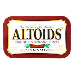 Wrigley's Altoids Cinnamon tins side view shows compact carry.