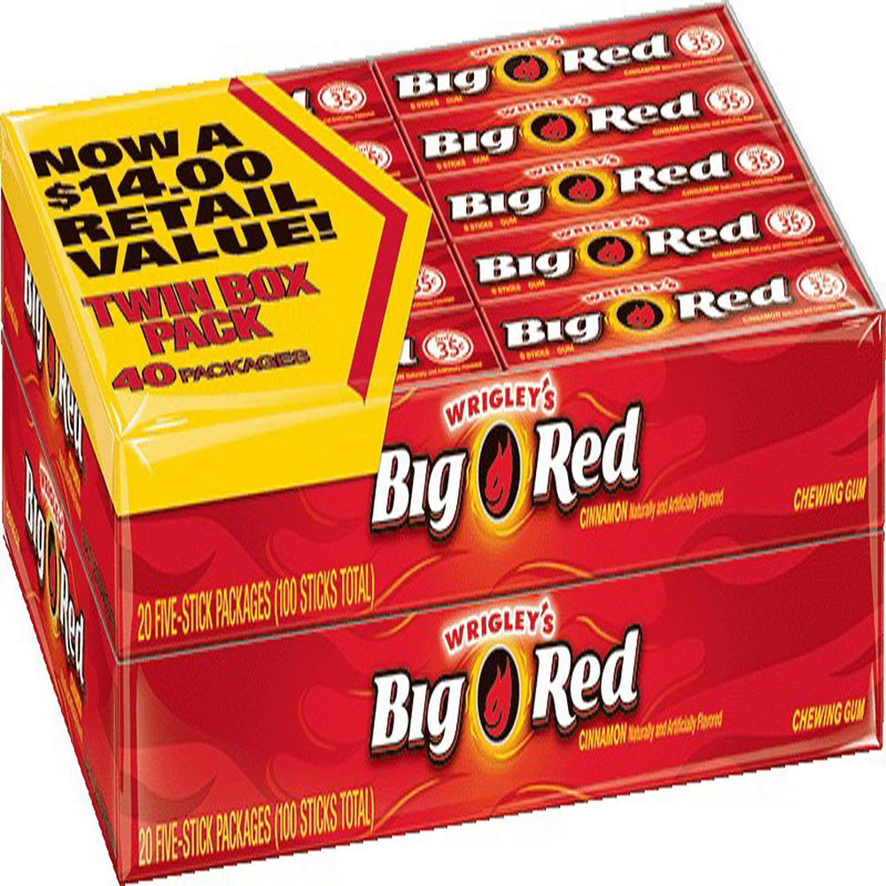 Wrigley's Big Red cinnamon gum pack front shows bold flavor for quick fresh breath.
