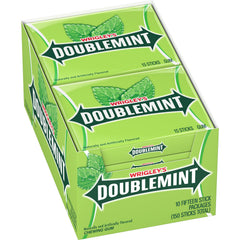 Wrigley's Doublemint front packaging showing classic mint freshness for sharing.