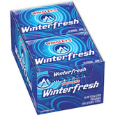 Wrigley’s Winterfresh bulk pack front view with ten minty packs for on-the-go freshness.