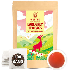 WT WEETEE Earl Grey tea bags packaging highlights eco-friendly, resealable kraft bag for freshness.