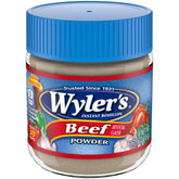 Wyler's Beef Bouillon powder jar shown, delivering rich flavor for quick soups and gravies.