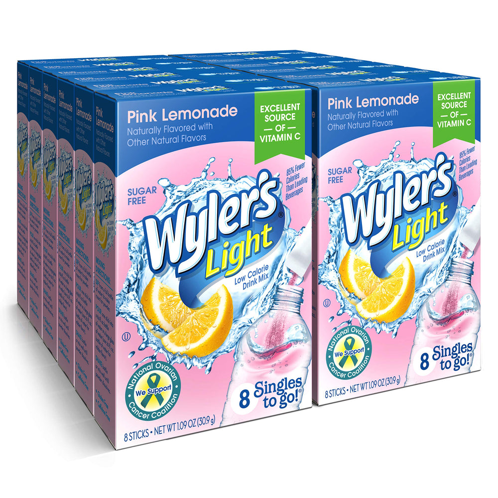 Wyler's Light Pink Lemonade packet ready to mix for a refreshing sip.