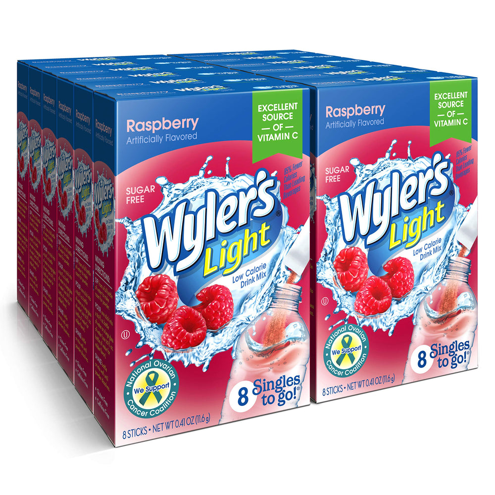 Wyler's Light Raspberry Singles To Go bottle pour for flavorful hydration on the go.