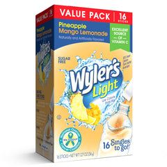 Wyler's Light case of six boxes showing 96 servings for on-the-go hydration.