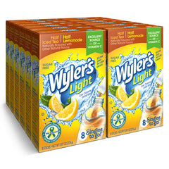 Wyler's Light Half n' Half water enhancer packet being poured for refreshing hydration.