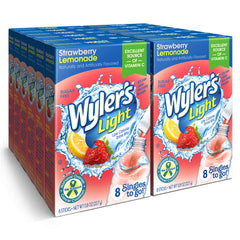 Wyler's Light Singles To Go Strawberry Lemonade packets for on-the-go hydration.