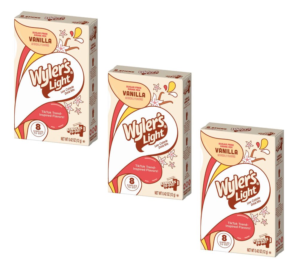 Wyler's Light Vanilla box pack highlights convenient travel-friendly packaging for on-the-go hydration.