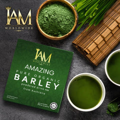 XLXZHYF barley powdered drink mix in glass with natural greens