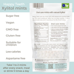 Xylify Happy Teeth mints jar open with mints ready for on‑the‑go use