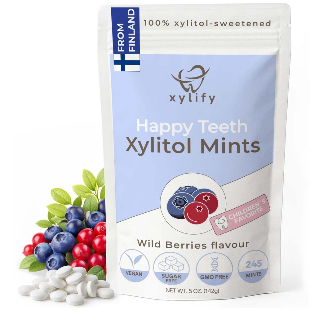 Xylify Happy Teeth mints pack for convenient after-meal care