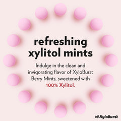 XyloBurst Berry Mints pack close-up highlighting berry flavor and packaging