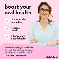XyloBurst spearmint gum jar boosts saliva and clean mouthfeel.
