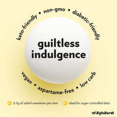 XyloBurst sugarfree mint label highlights gluten-free and vegan notes