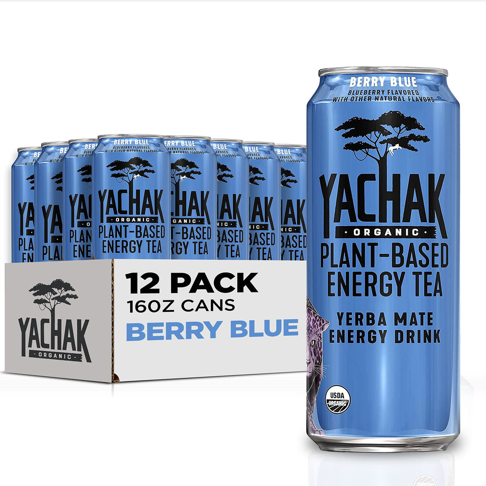 Yachak Berry Blue 16oz can front view highlighting a refreshing caffeine boost