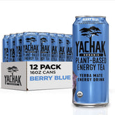 Yachak Berry Blue 16oz can front view highlighting a refreshing caffeine boost
