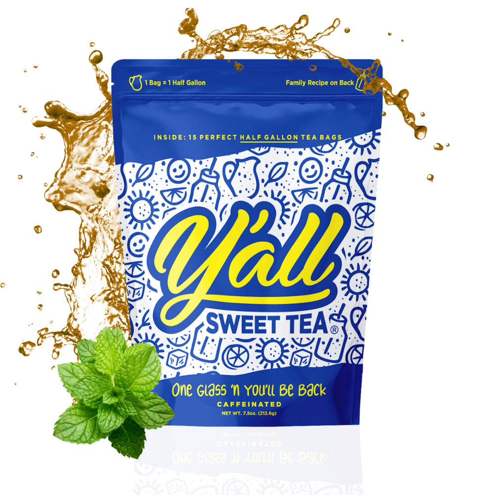 Y'all Sweet Tea half-gallon tea bags ready for quick gatherings.