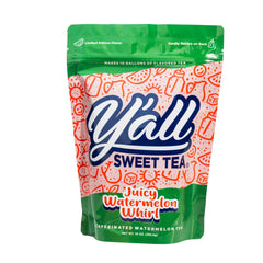 Y'all Sweet Tea Watermelon tea bags pouring into a glass