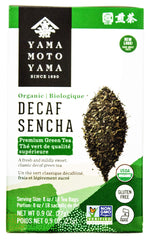 Yamamotoyama Organic Decaf Sencha tea bag front view, caffeine-free green tea option