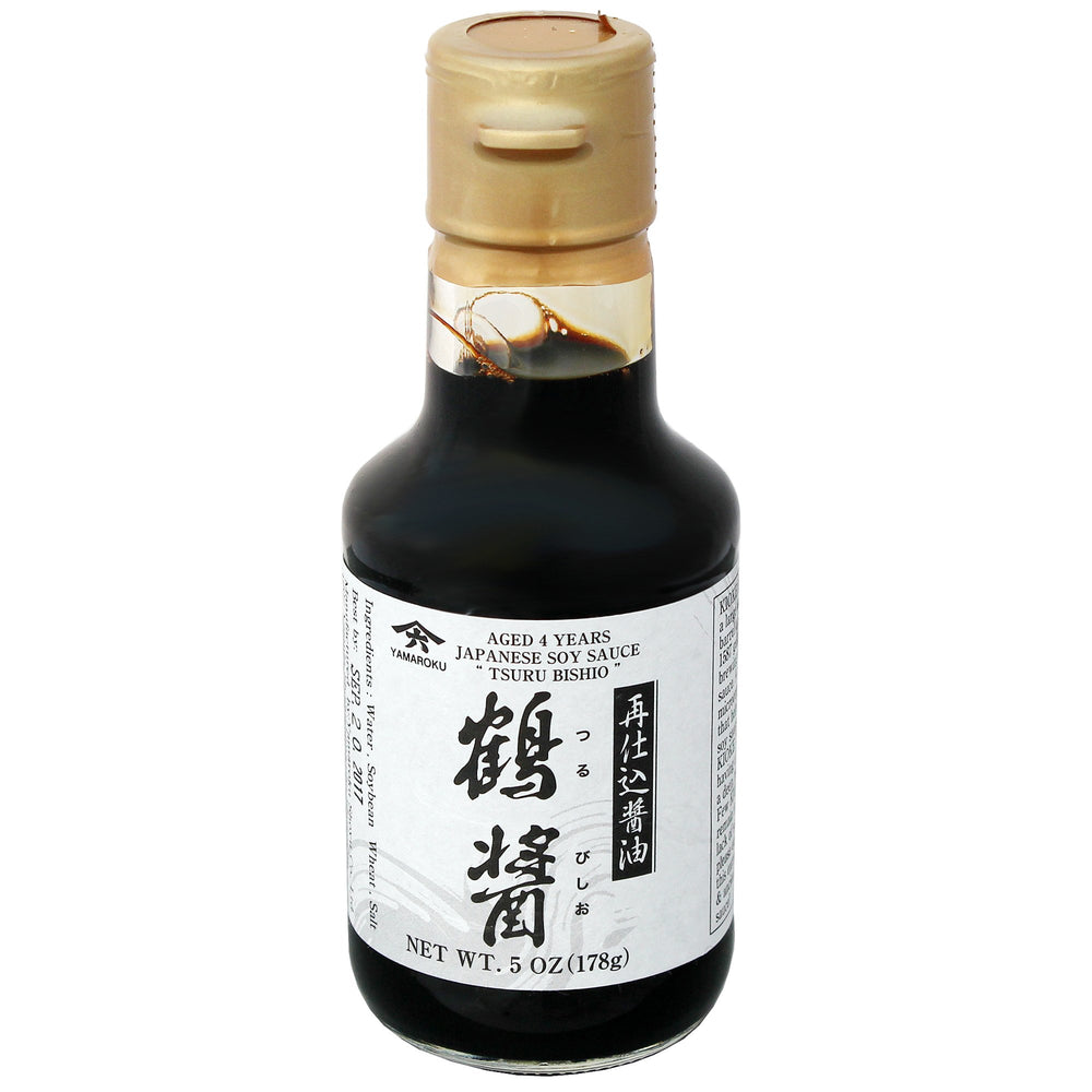 Yamaroku Tsurubishio bottle highlighting a rich umami for sushi and cooking.