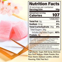 Yamasan Kyoto Uji Sakura Mochi Candies closeup, pink sakura color.