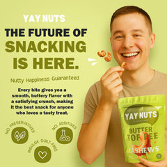 Ingredients label for YAY NUTS Butter Toffee Cashews emphasizes simple, real components.