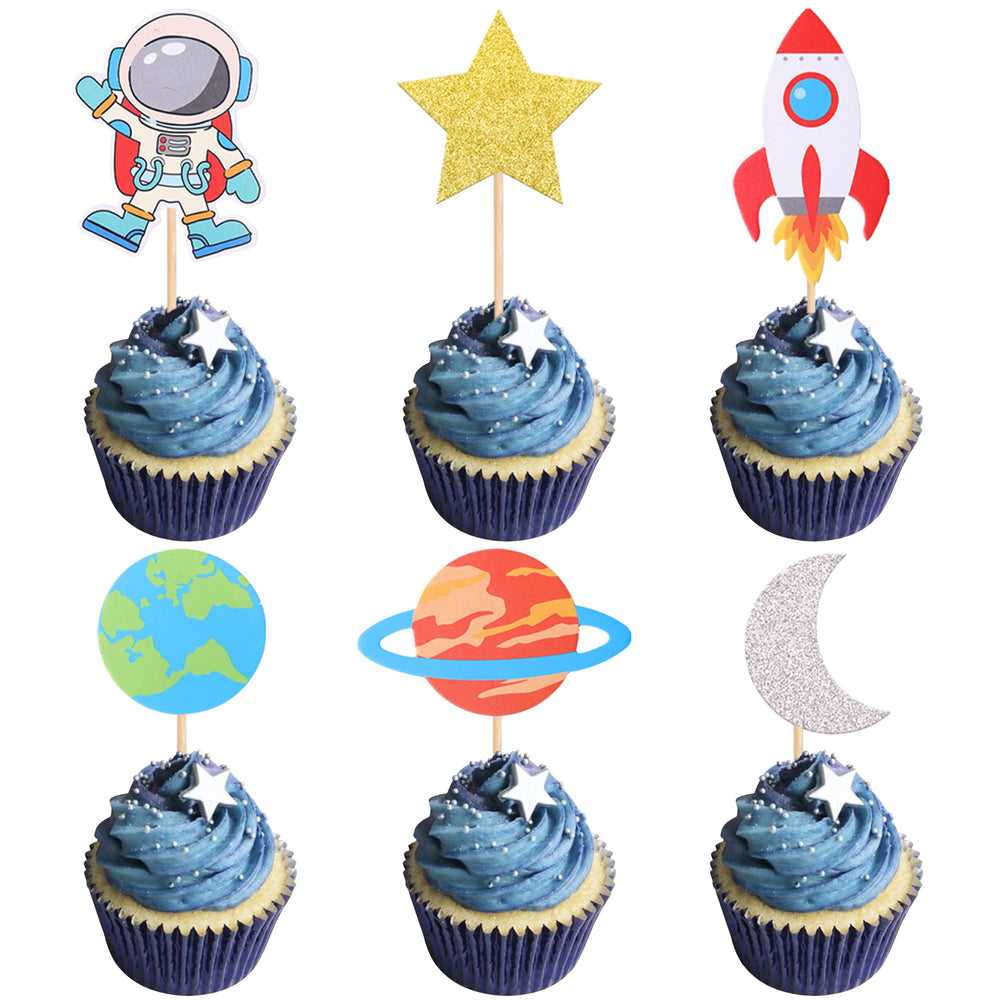 YCTHUNFISH space cupcake topper with rocket for festive treats