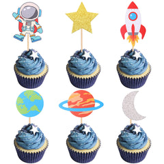 YCTHUNFISH space cupcake topper with rocket for festive treats