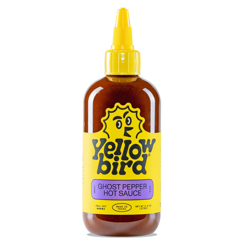Yellowbird Classic Ghost Pepper hot sauce bottle front showing bold, smoky heat