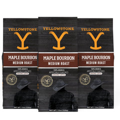 Yellowstone Maple Bourbon coffee packshot: premium grounds for a bold morning ritual.