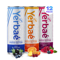 Yerbae Energy Seltzer 12-pack front view, zero sugar and clean energy.