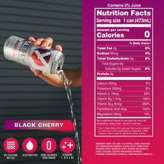 Yesly Functional Water Black Cherry can front shows 16 oz serving for on-the-go refreshment.