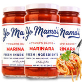 Yo Mama's Foods Keto Marinara trio front view, ready for quick keto meals.