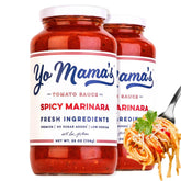 Yo Mama's Foods Keto Spicy Marinara jar shows rich flavor ideal for keto meals