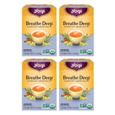 Yogi Breathe Deep Tea packaging front highlighting organic blend for respiratory support.