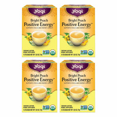 Yogi Bright Peach Tea bags ready to brew for a refreshing energy lift.